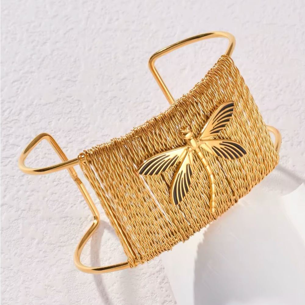 Beautiful Dragonfly Gold Adjustable Cuff Bangle, New